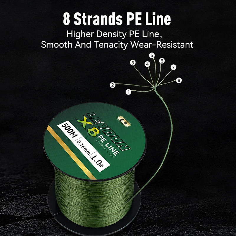 LEYDUN X8 Braided Fishing Line | 500m | 8-Strand PE | Super Smooth Multifilament