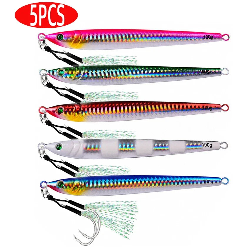 5-Piece Slow Jigging Lure Set – 60–100 g Metal Jigs (Saltwater Ready)
