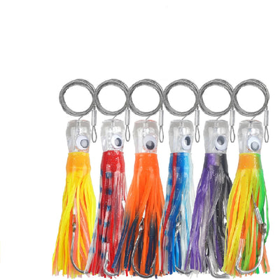 6-Piece Big Game Trolling Skirt Lure Set – 6” & 9” Lures with 7/0 Hooks & 150 lb Leader