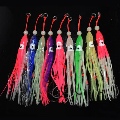 6-Piece Soft Squid Assist Hook Set – 12 cm / 5.5 g Silicone Skirt Rigs (15# Double Hooks, Saltwater)