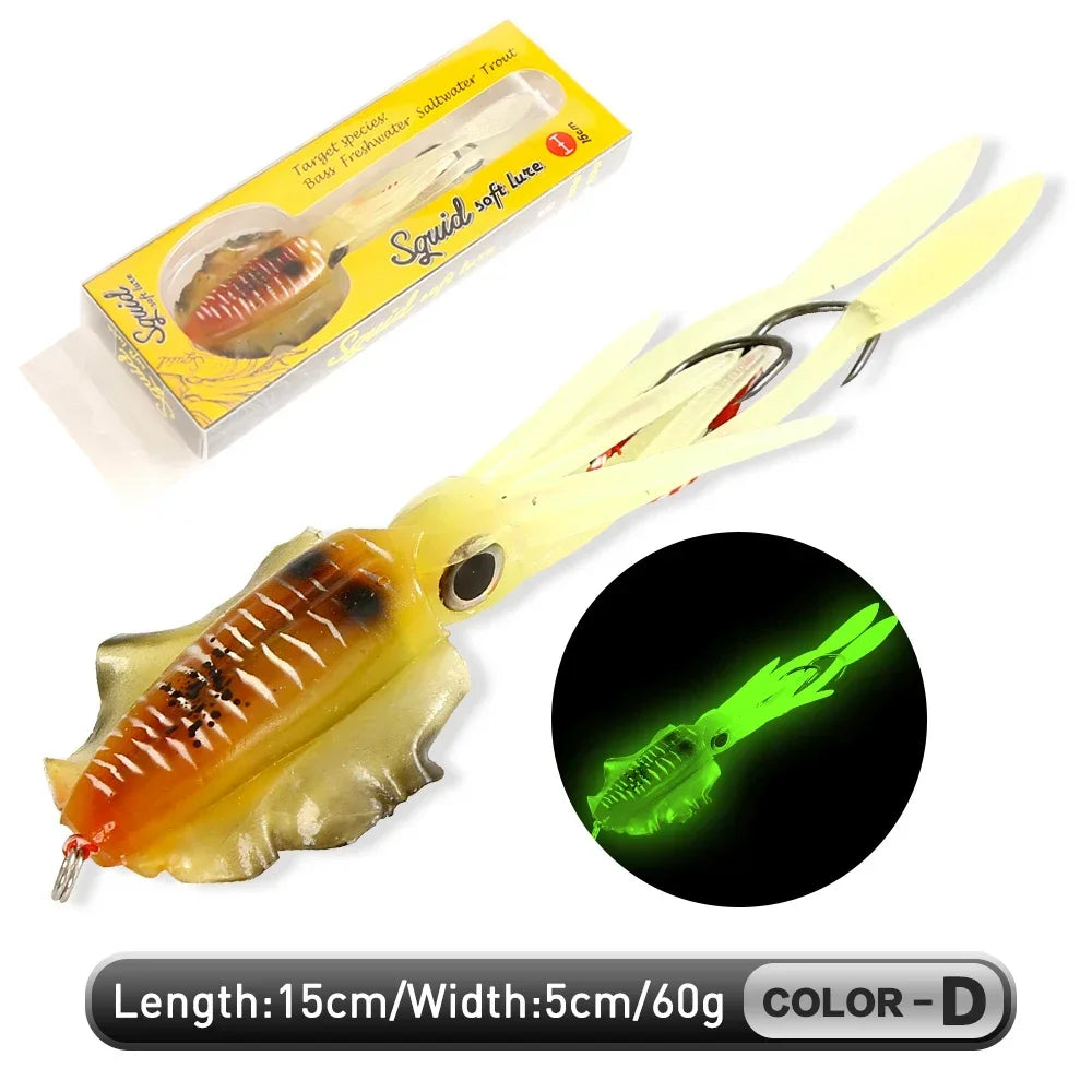 ZUKIBO Luminous Squid Soft Bait | 60g Octopus Head Jig | UV Glow | Deep Sea Trolling & Boat Fishing Lure