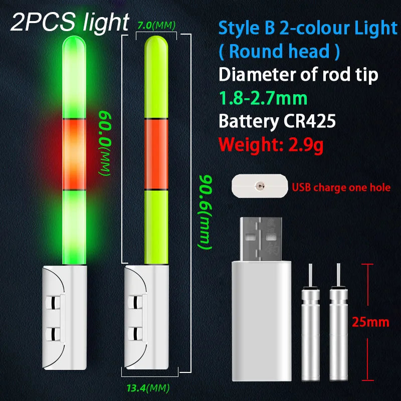 2pcs Rechargeable LED Rod Tip Lights for night fishing