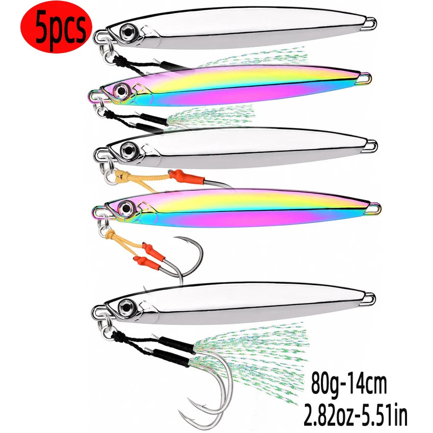 5-Piece Slow Jigging Lure Set – 60–100 g Metal Jigs (Saltwater Ready)