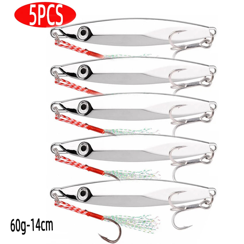 5-Piece Slow Jigging Lure Set – 60–100 g Metal Jigs (Saltwater Ready)