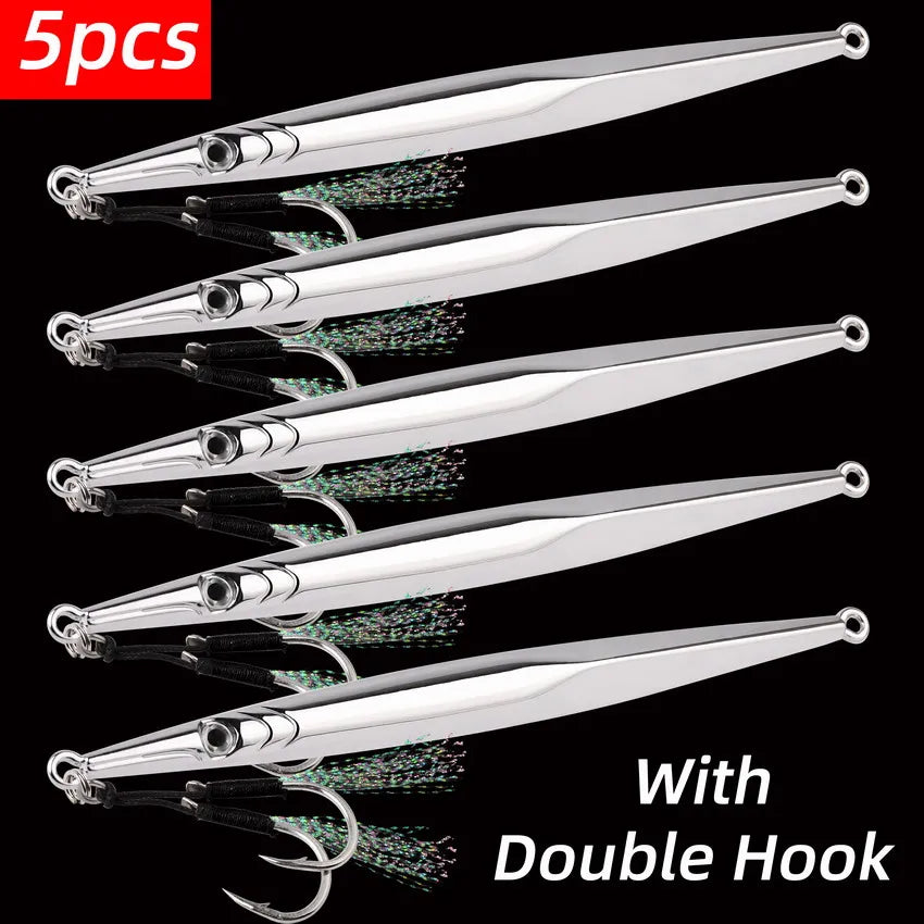 Long Slim Metal Jigs (5-Pack) | 60g / 80g | Electroplated Saltwater Jigs