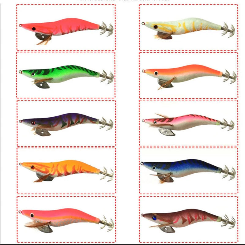 Squid & Cuttlefish Jig Set (10-Pack) | 3.5# | 19.5g | Luminous Octopus Shrimp Jigs with 3D Eyes
