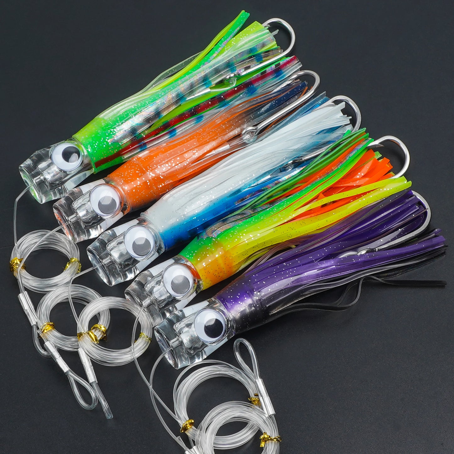 Trolling Skirt Tuna Lures (5-Pack) | Rigged Big Game Saltwater Lures