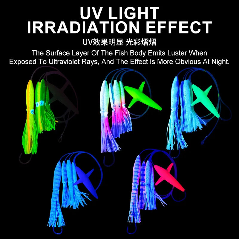 TEASER TR007 Big Game Trolling Lure | 203g | 9” Soft Skirt Glow Squid