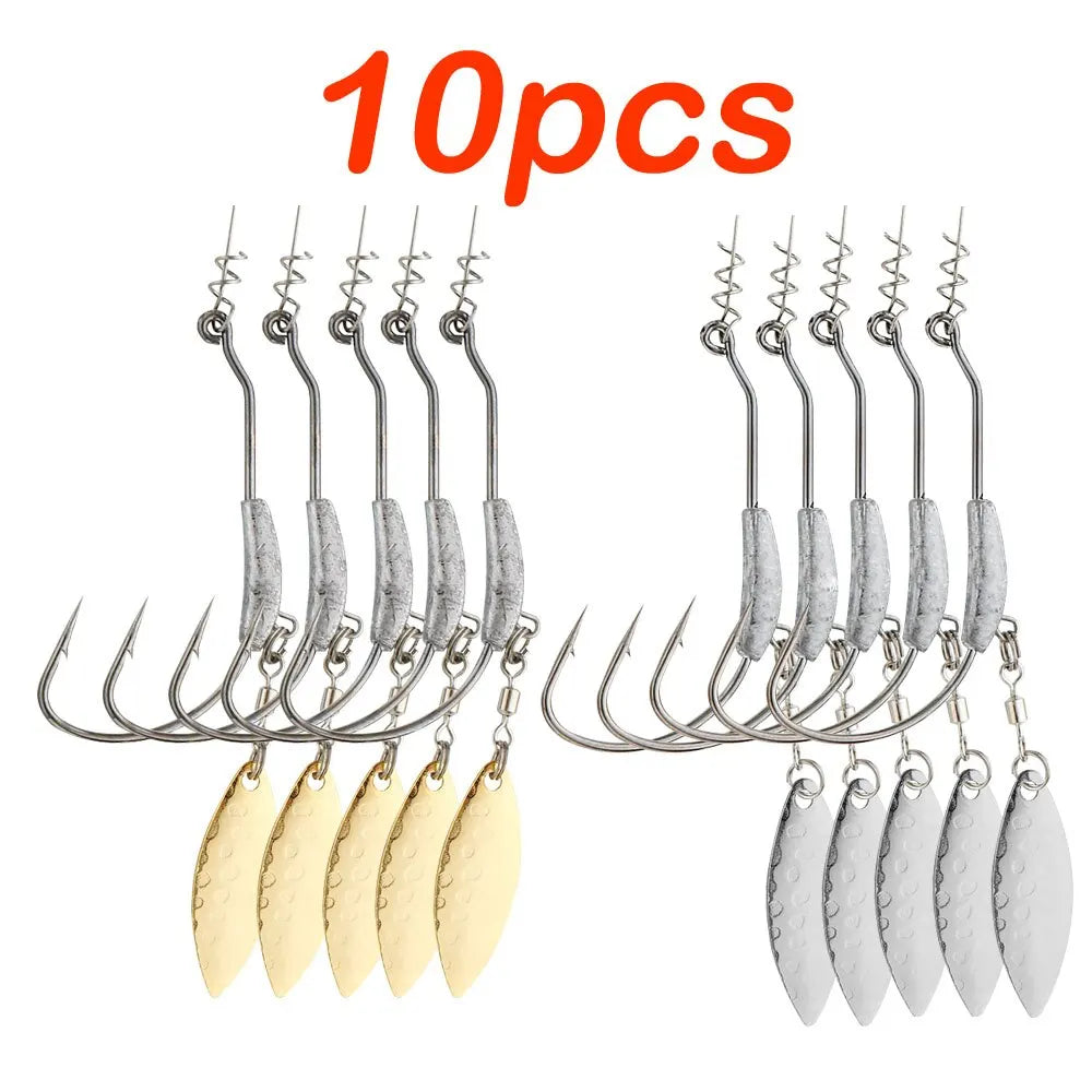 Jig Head Hooks with Spin Lock – Carbon Steel 10-Pack (2g / 3g / 4g) for Soft Plastics