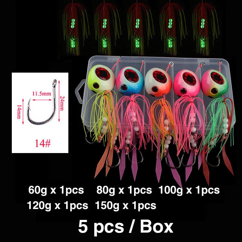 5-Piece Tai Kabura Slider Jig Set – 60–200 g Saltwater Bottom Fishing Lures