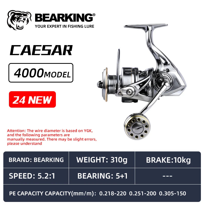 BEARKING CAESAR Spinning Reel | 5.2:1 Gear Ratio | 15KG Max Drag | 5+1 Stainless Bearings | Power Fishing Reel