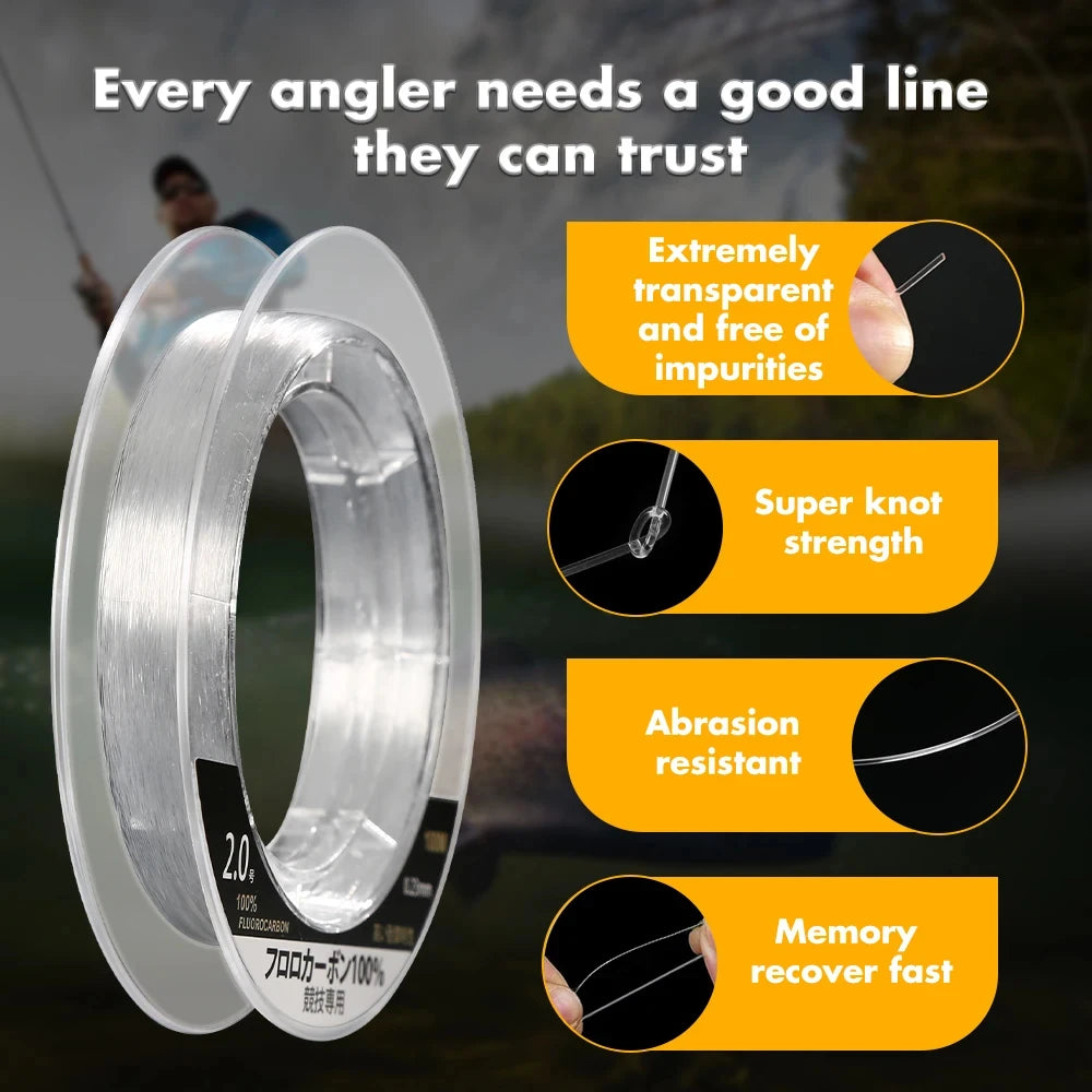 99% Fluorocarbon Invisible High Abrasion Resistant Line 100m