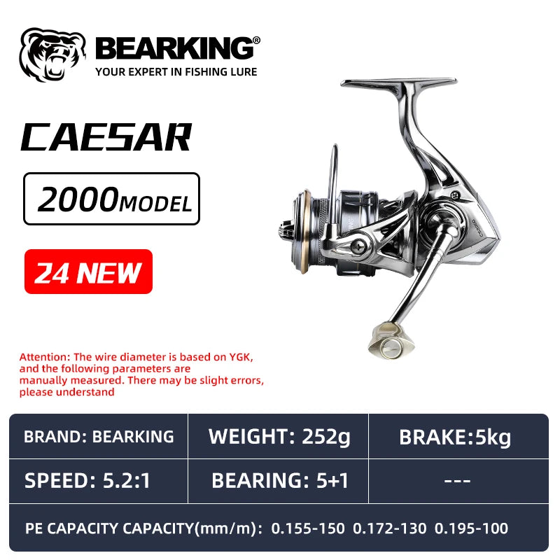 BEARKING CAESAR Spinning Reel | 5.2:1 Gear Ratio | 15KG Max Drag | 5+1 Stainless Bearings | Power Fishing Reel