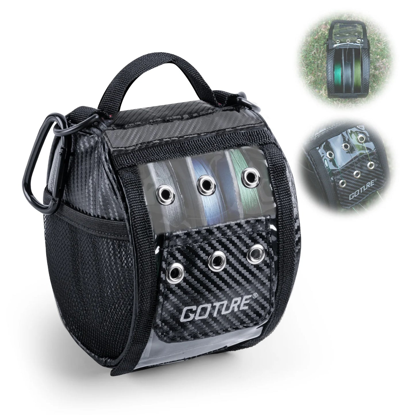 Goture Fishing Line Storage Bag | 3–6 Outlet Holes | Clear Window | Removable Divider | Line Spool Organizer