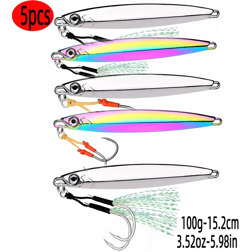 5-Piece Slow Jigging Lure Set – 60–100 g Metal Jigs (Saltwater Ready)