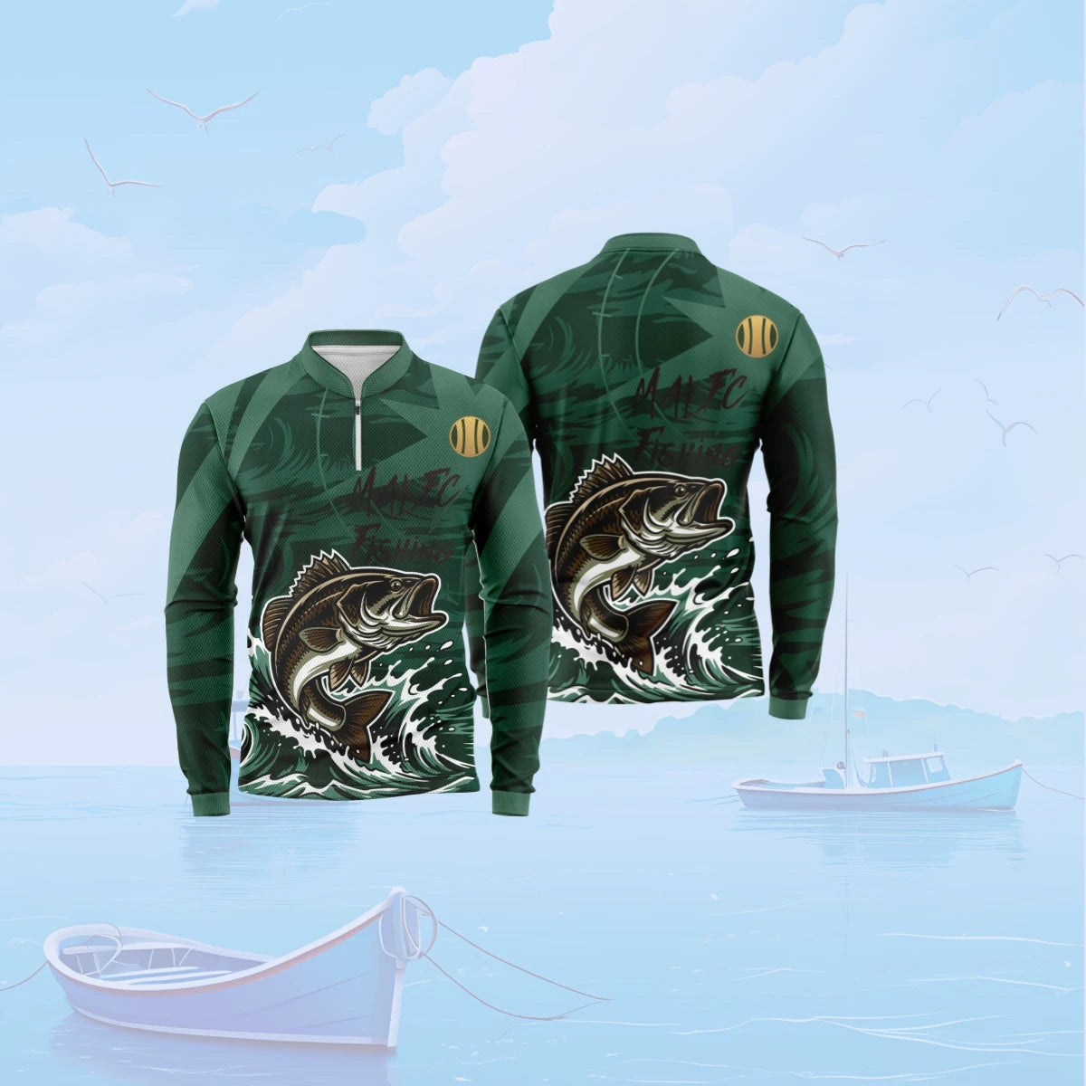 MALFC Long Sleeve Zip-Up Fishing Shirt – Quick-Dry, Breathable & UPF 50+ Sun Protection