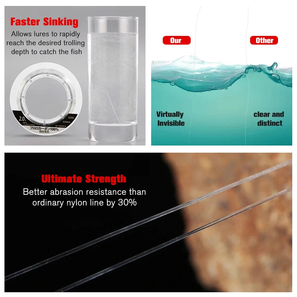 99% Fluorocarbon Invisible High Abrasion Resistant Line 100m