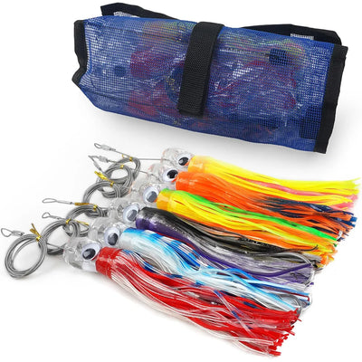 Offshore Squid Skirt Trolling Lures (6-Pack) | Deep Sea Big Game Set