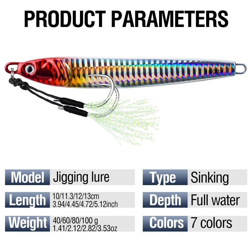 Akakuma Fast Jigging Lure Set – 7 pcs Metal Jigs (40–100 g, Saltwater Ready)