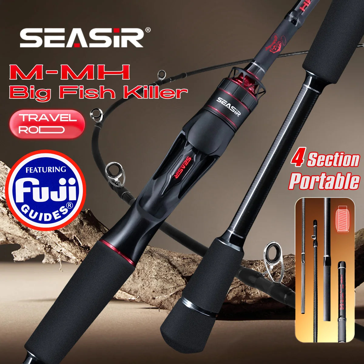 Seasir Salminus XF Travel Rod | 1.83m | 4-Piece | Fuji O Guides | 7–9KG Drag | Spinning & Casting Models