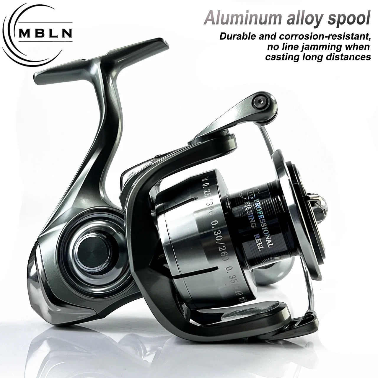 MBLN Long-Casting Spinning Reel | Full Metal Body | Aluminum Spool | Balanced Rotor & Metal Handle Knob