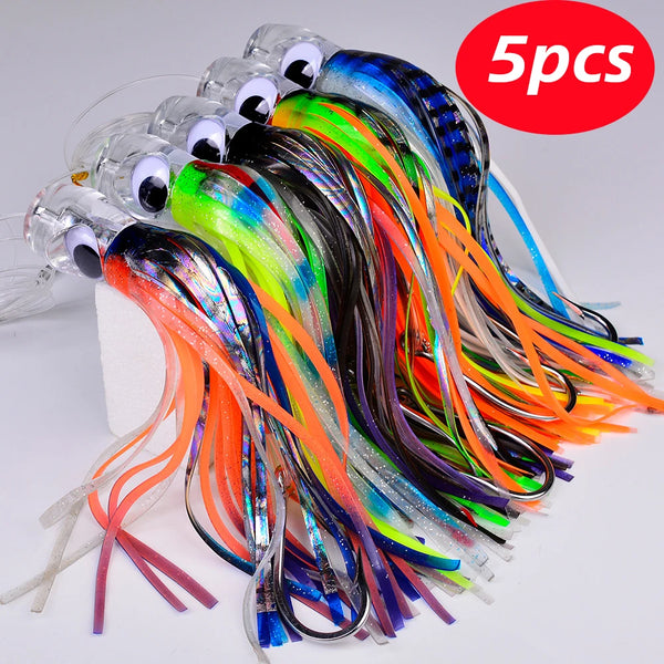 Octopus Skirt Trolling Lures (5-Pack) | 70g / 96g Resin Head | Fast-Sinking Deep Sea Baits for Tuna