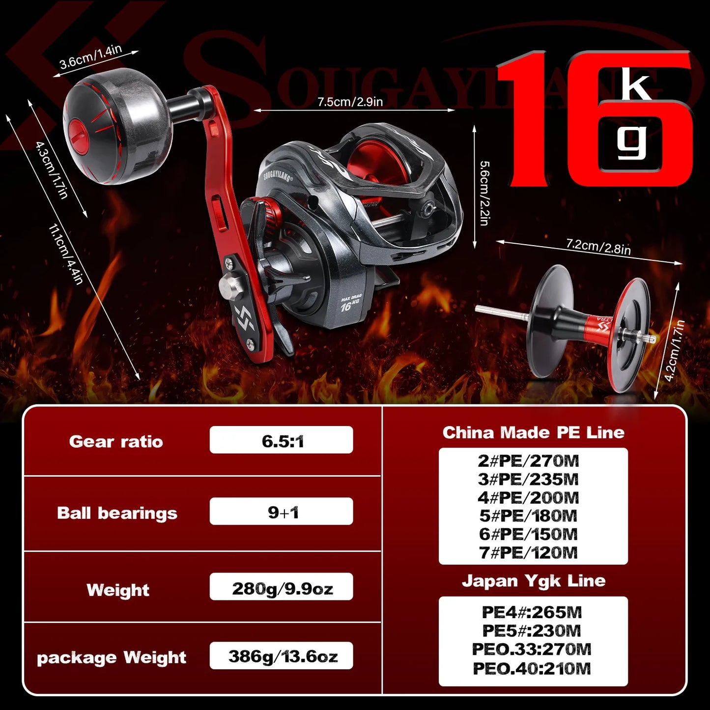 Sougayilang CDS 400 Baitcasting Reel | 6.5:1 | 9+1BB | 16KG Max Drag