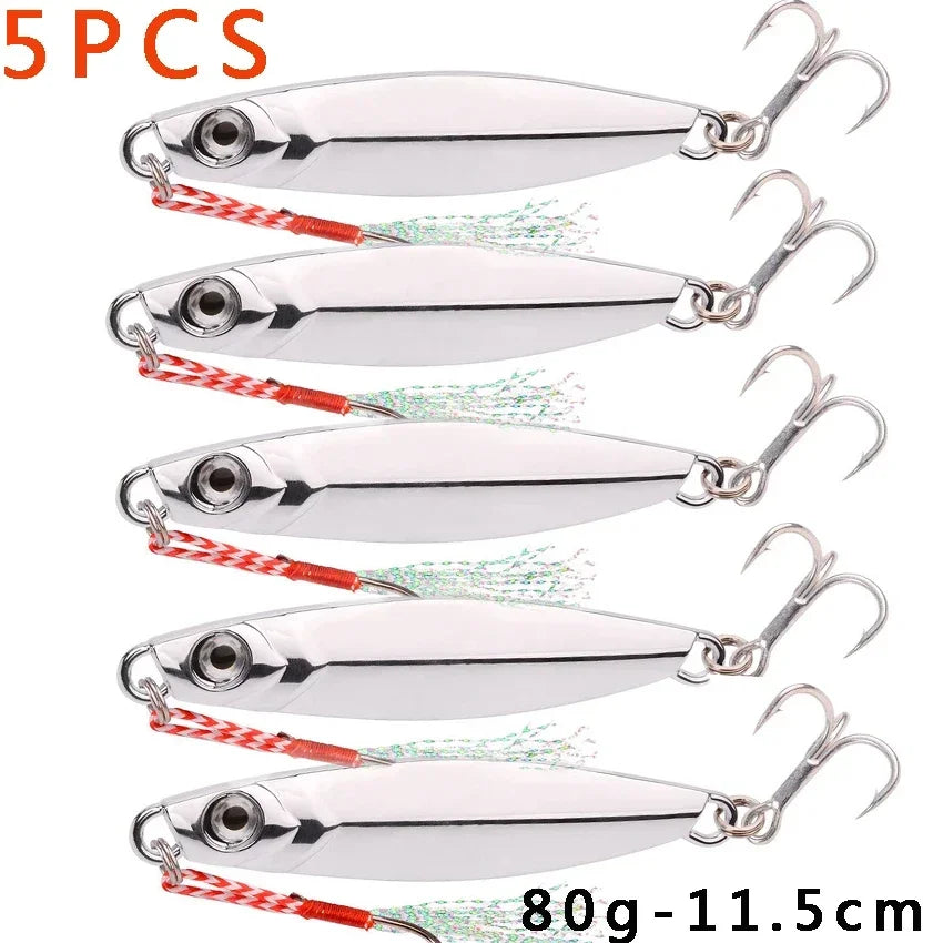 5-Piece Slow Jigging Lure Set – 60–100 g Metal Jigs (Saltwater Ready)