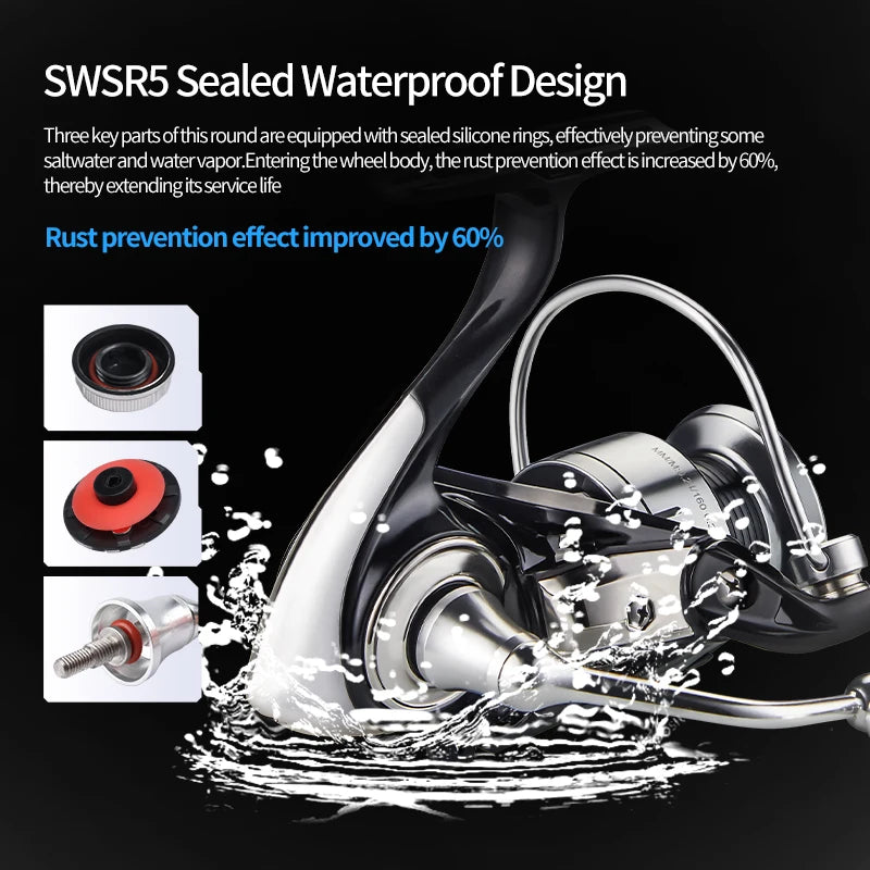 DEUKIO Waterproof Spinning Reel | 2000–7000 Sizes | 15KG Max Drag | 5.2:1 Gear Ratio | Metal Ball Knob
