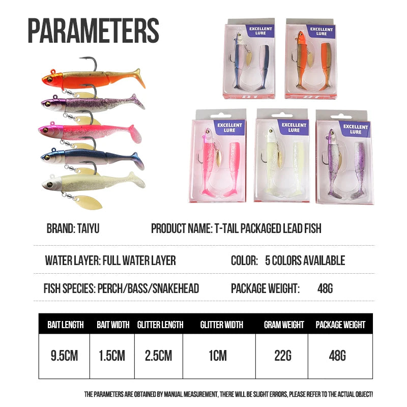 TAIYU Soft Lure & Spinner Combo | 20g Jig Head | T-Tail Silicone Wobbler + Metal Spoon Blade | Pike, Trout & Bass