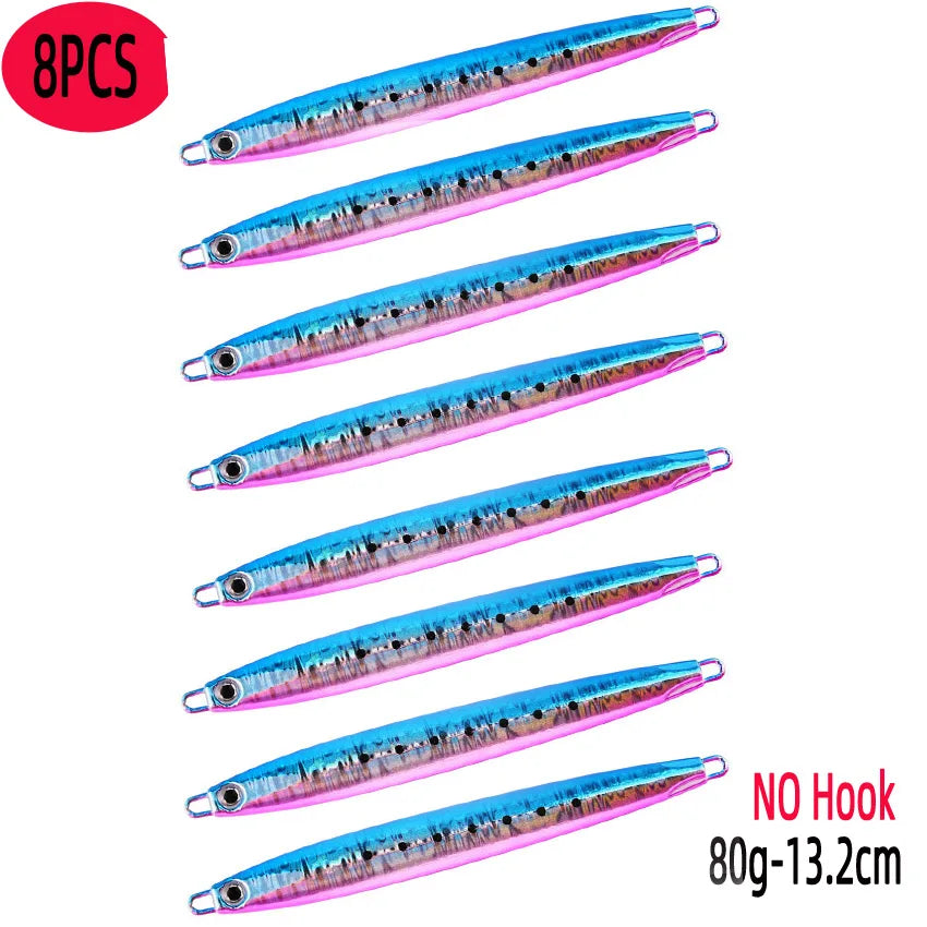 Slim Jig Set – 8 pcs 80 g Metal Jigs (Optional Hooks, Saltwater Ready)