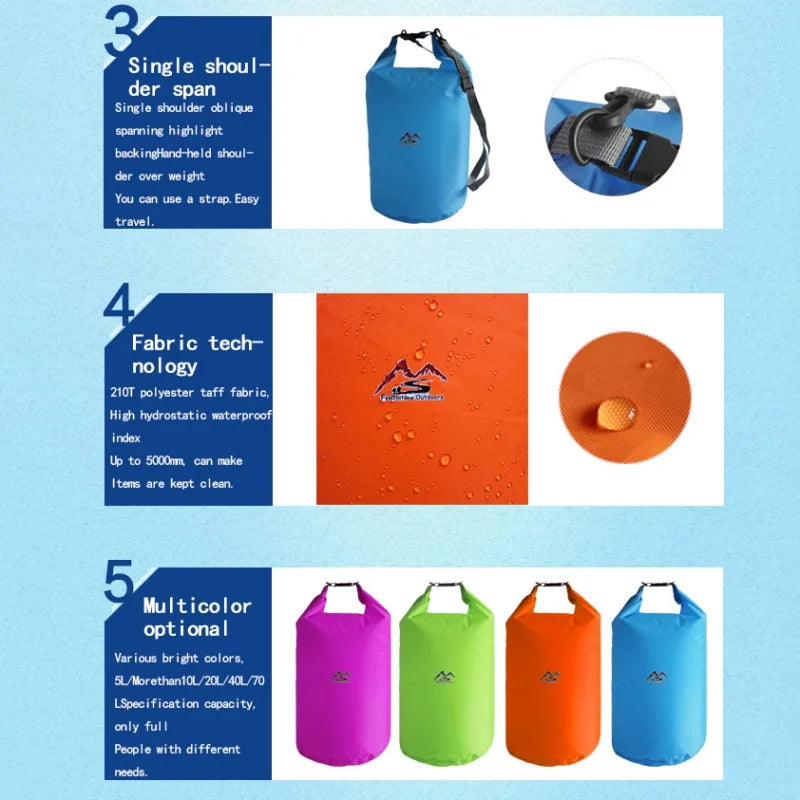 Heavy-Duty Waterproof Dry Bag | 5L–70L | Camping, Kayak & Fishing Use