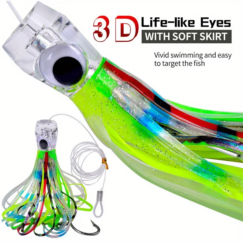 Octopus Skirt Trolling Lures (5-Pack) | 70g / 96g Resin Head | Fast-Sinking Deep Sea Baits for Tuna