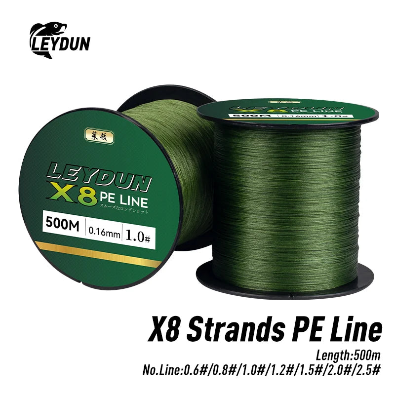 LEYDUN X8 Braided Fishing Line | 500m | 8-Strand PE | Super Smooth Multifilament