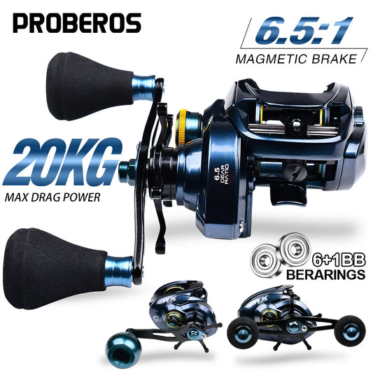 PROBEROS Baitcasting Reel 6.5:1 Gear Ratio 6+1BB 20kg/44lb Drag