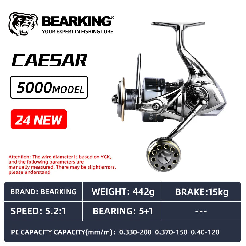 BEARKING CAESAR Spinning Reel | 5.2:1 Gear Ratio | 15KG Max Drag | 5+1 Stainless Bearings | Power Fishing Reel