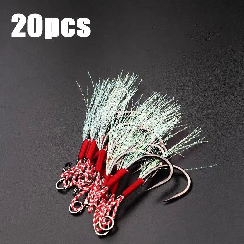 50–80 pcs Jigging Assist Hooks – Barbed Single Jig Hooks for Saltwater & Freshwater Fishing