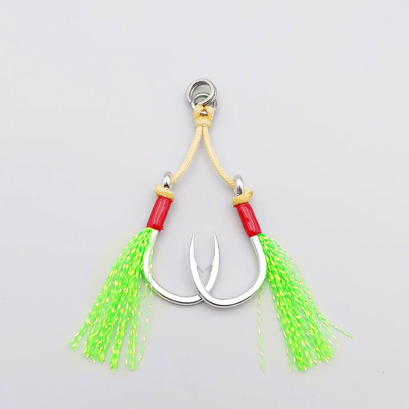 Mr JigginG 5X Heavy Duty Double Assist Hooks 1/0-5/0 Slow Jigging Twin Glow Hooks