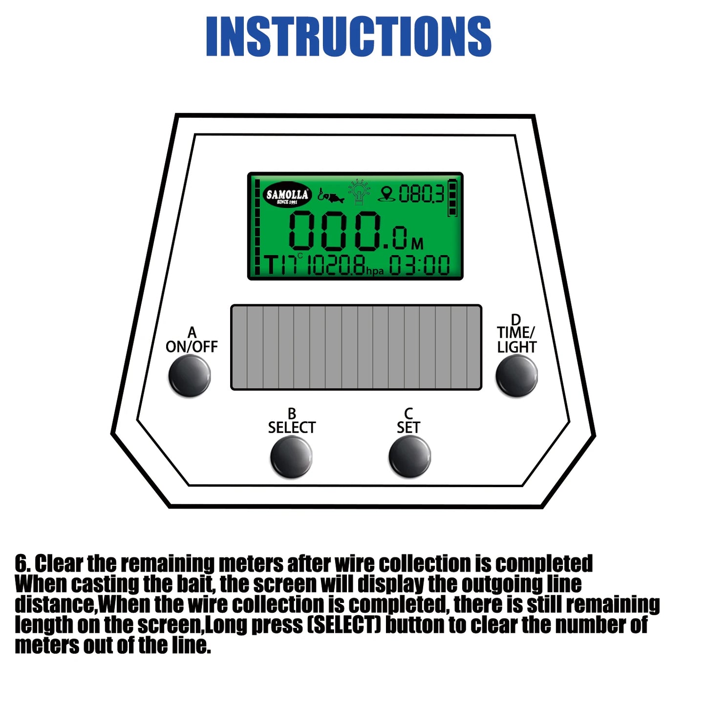 SAMOLLA Large Electronic Baitcasting Reel | Solar + USB Charging | Digital Display | Temp & Air Pressure Monitor