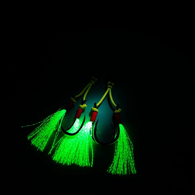 Mr JigginG 5X Heavy Duty Double Assist Hooks 1/0-5/0 Slow Jigging Twin Glow Hooks