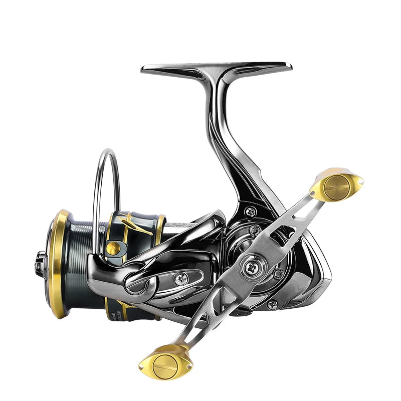 Fishing reel with gold accents on a white background, featuring the Bearking brand.
