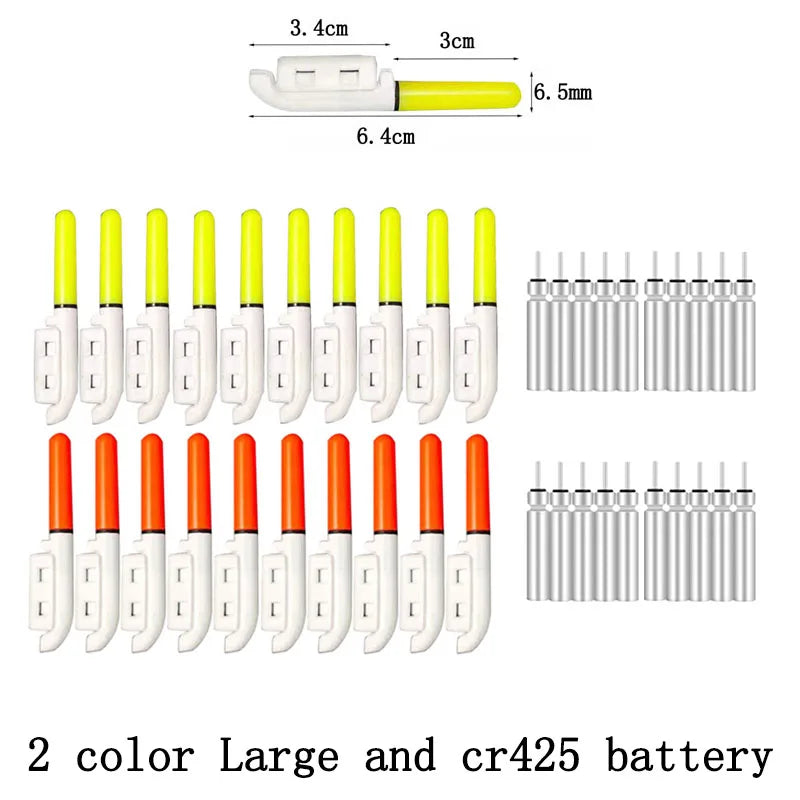LED Fishing Light Sticks (20 Pack) | Includes Batteries | CR322/CR425 | Waterproof Clip-On Night Glow Lamps