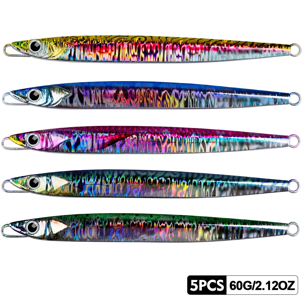 PROBEROS Slim Jig Set – 5 pcs Metal Jigs (60–180 g, Fast-Sinking Speed Design, No Hooks)