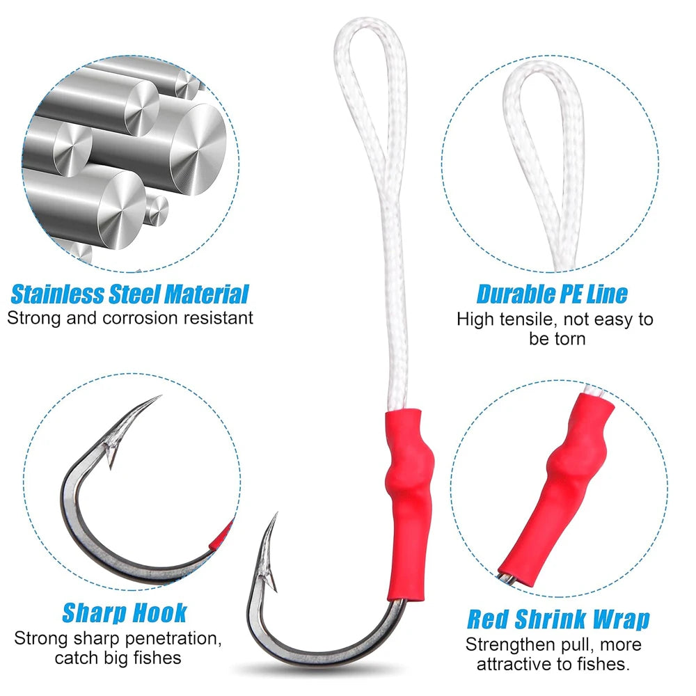 MEGA BULK 100Pcs Assist Hooks Stainless Steel 1/0-10/0