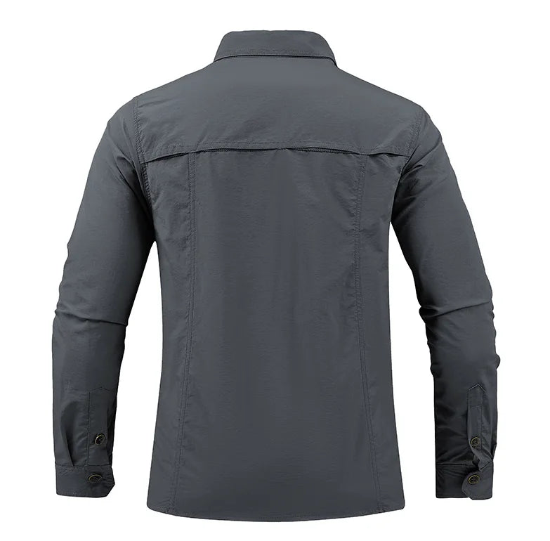 Men’s Long Sleeve Outdoor Cargo Shirt | Waterproof | Multi-Pocket | Summer Camping & Fishing Shirt