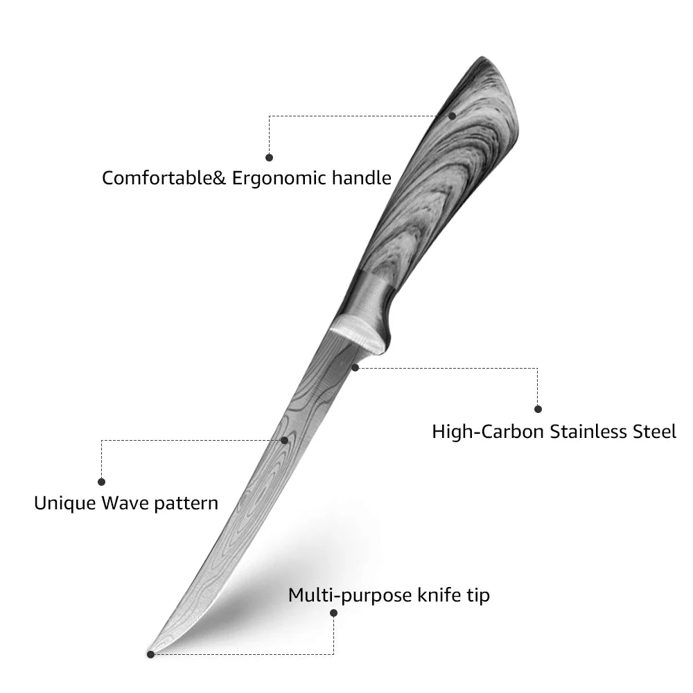 Stainless Steel Fishing & Fillet Knife | 6” / 7” / 8” | Damascus-Style Finish