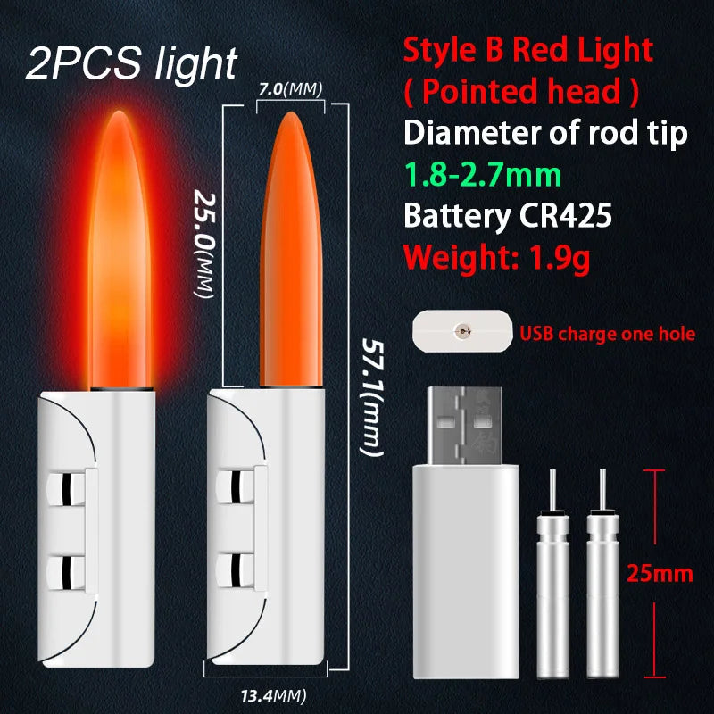 2pcs Rechargeable LED Rod Tip Lights for night fishing