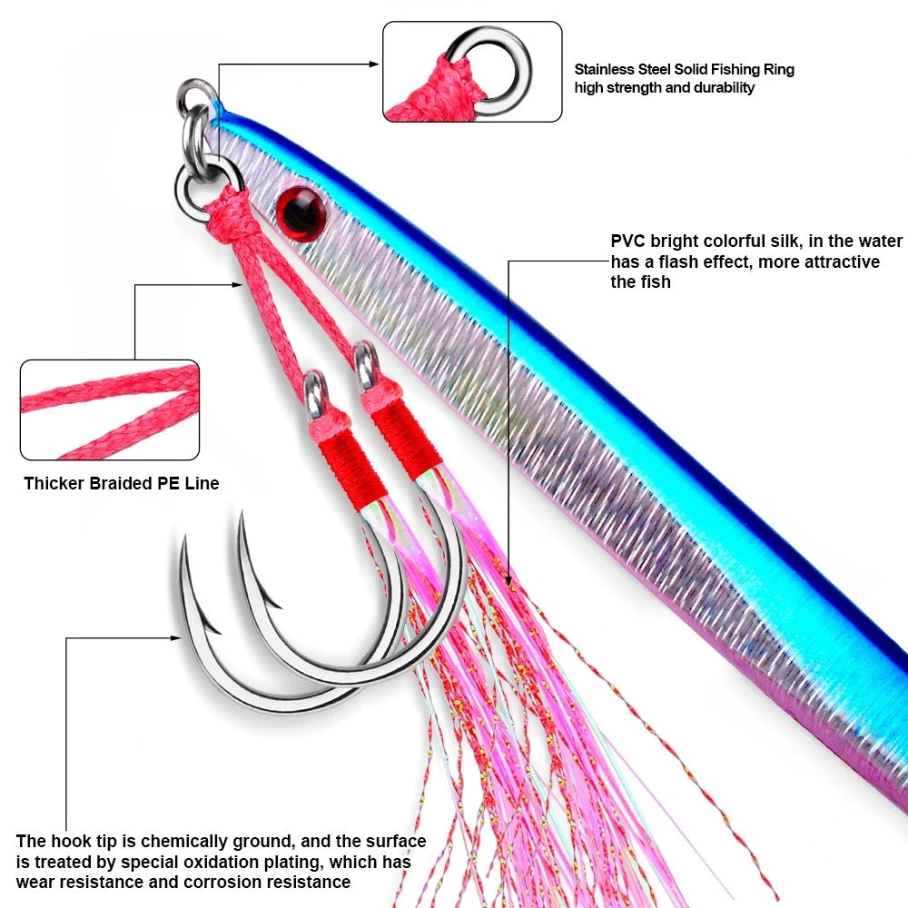 Double Barbed Assist Hooks (5 Pairs) | Pink Skirts | Saltwater Jigging Hooks