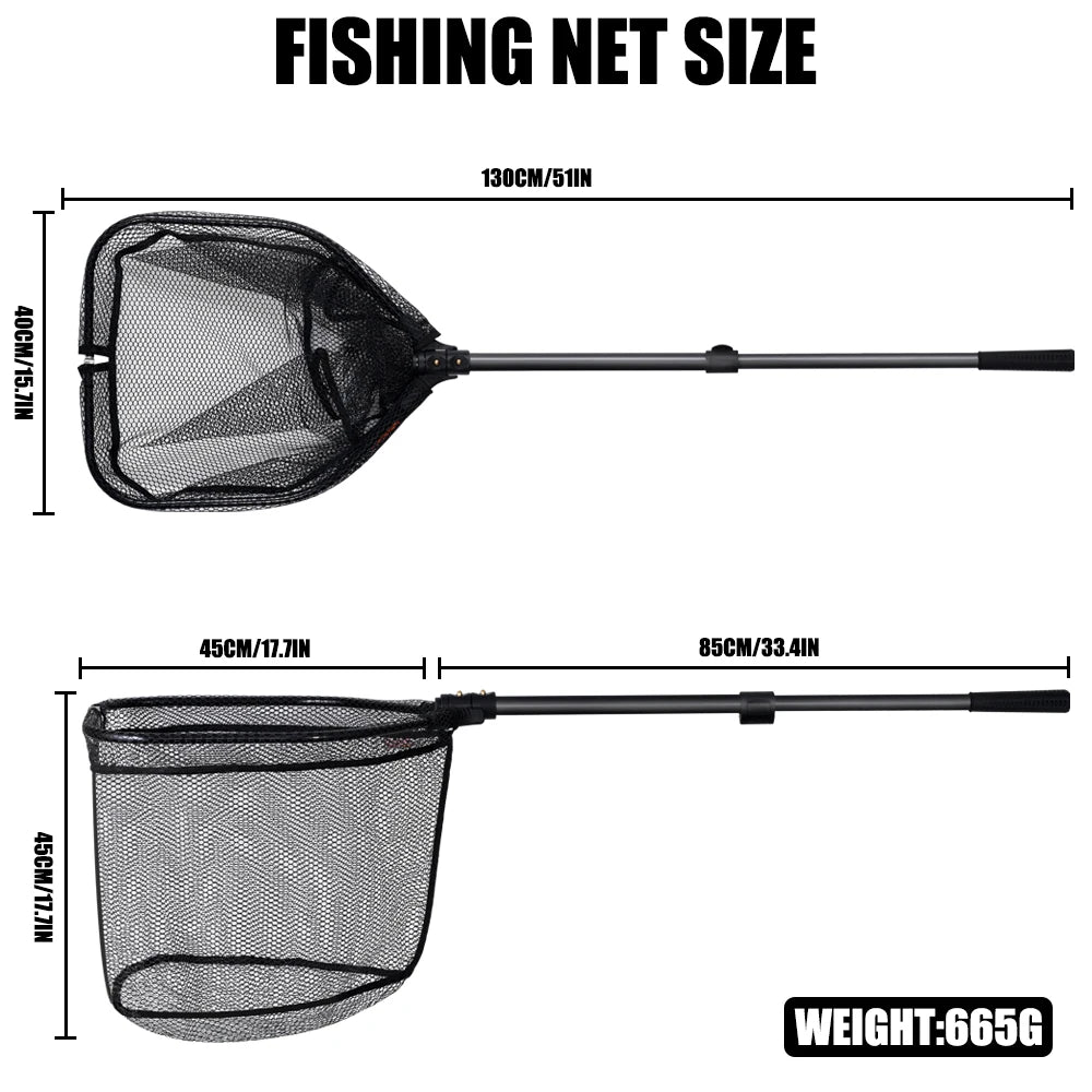 SAMOLLA Telescopic Fishing Landing Net | 130cm | Small Mesh | Retractable Hand Net