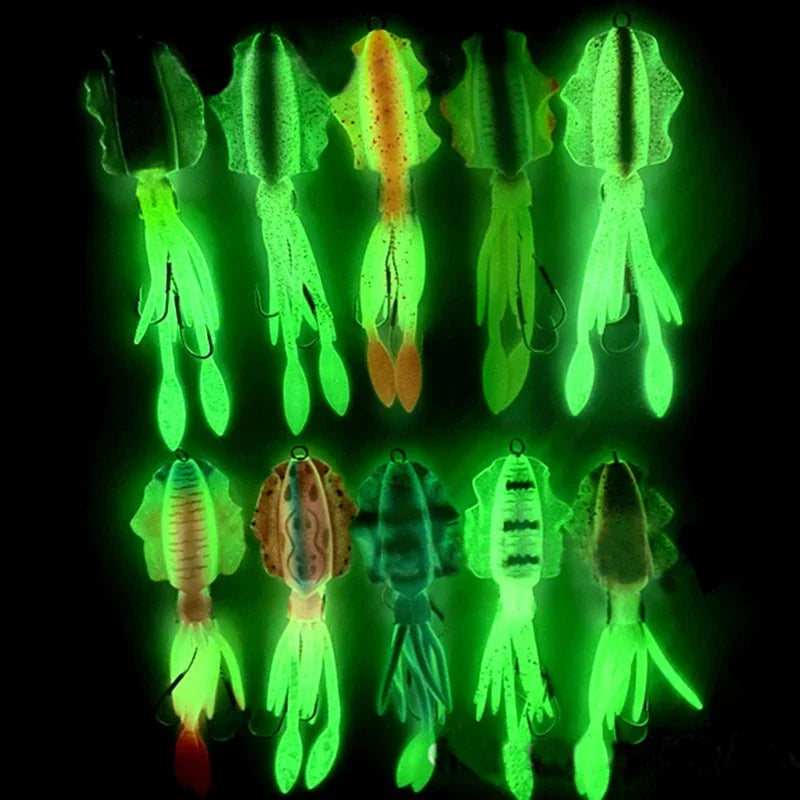 ZUKIBO Luminous Squid Soft Bait | 60g Octopus Head Jig | UV Glow | Deep Sea Trolling & Boat Fishing Lure